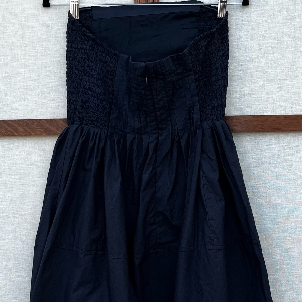 Anthropologie Black Cotton Poplin Strapless Smocked Pintuck Midi Dress - Medium - Picture 11 of 16